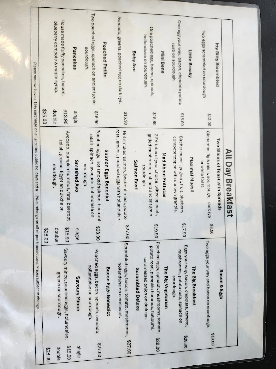 Menu, Dark Tonic Roasters