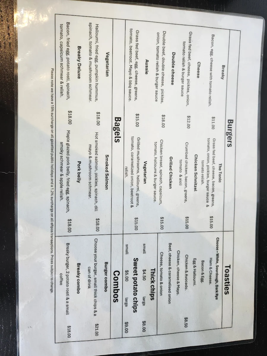 Menu, Dark Tonic Roasters