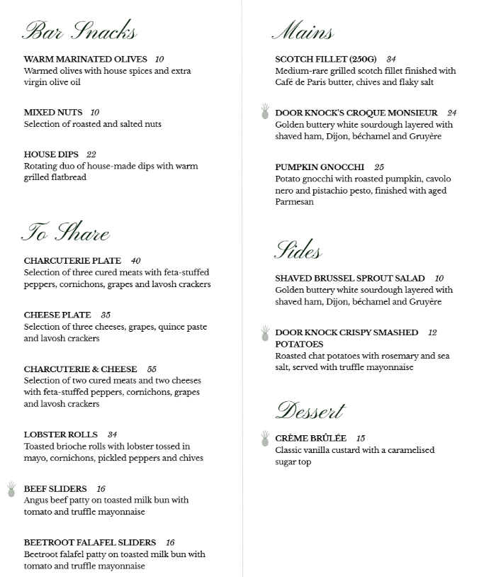 Menu, Door Knock