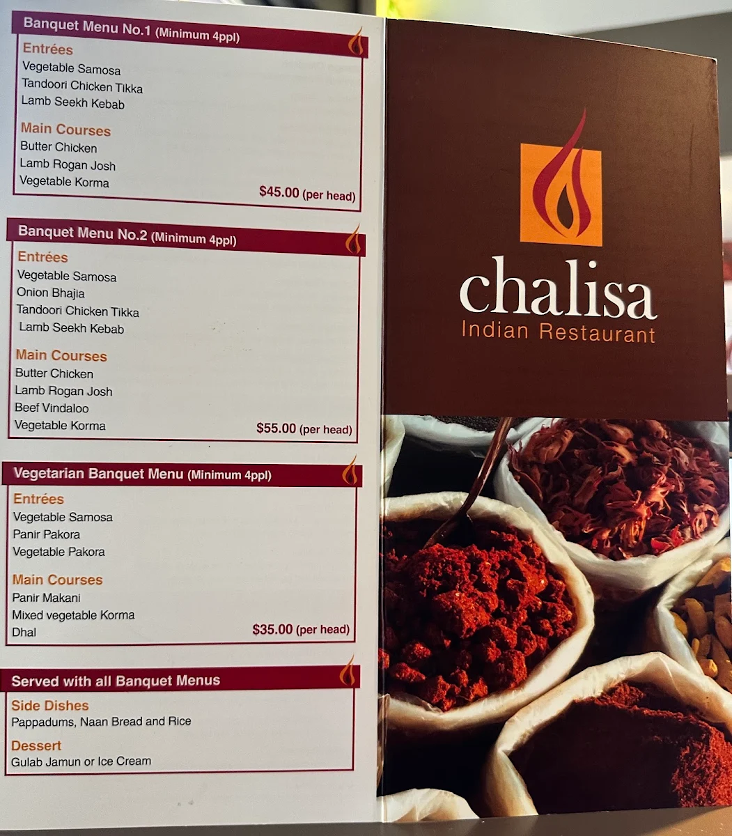 Menu, Chalisa Indian Restaurant