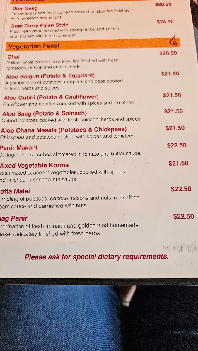 Menu, Chalisa Indian Restaurant