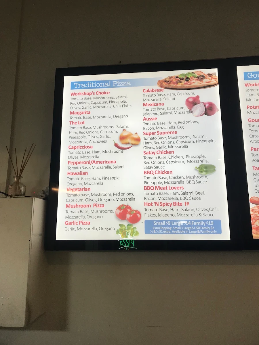 Menu, Pizza Workshop Co