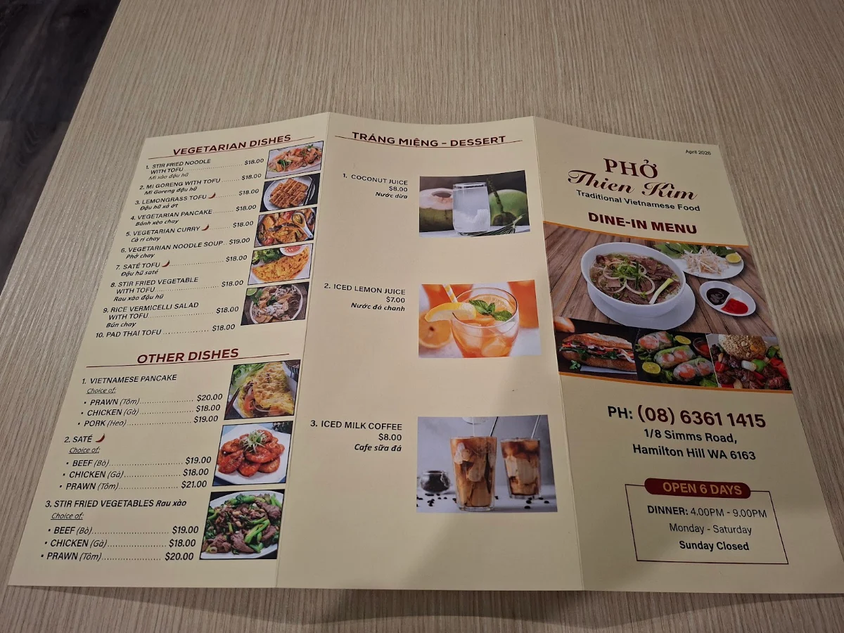 Menu, Thien Kim Vietnamese