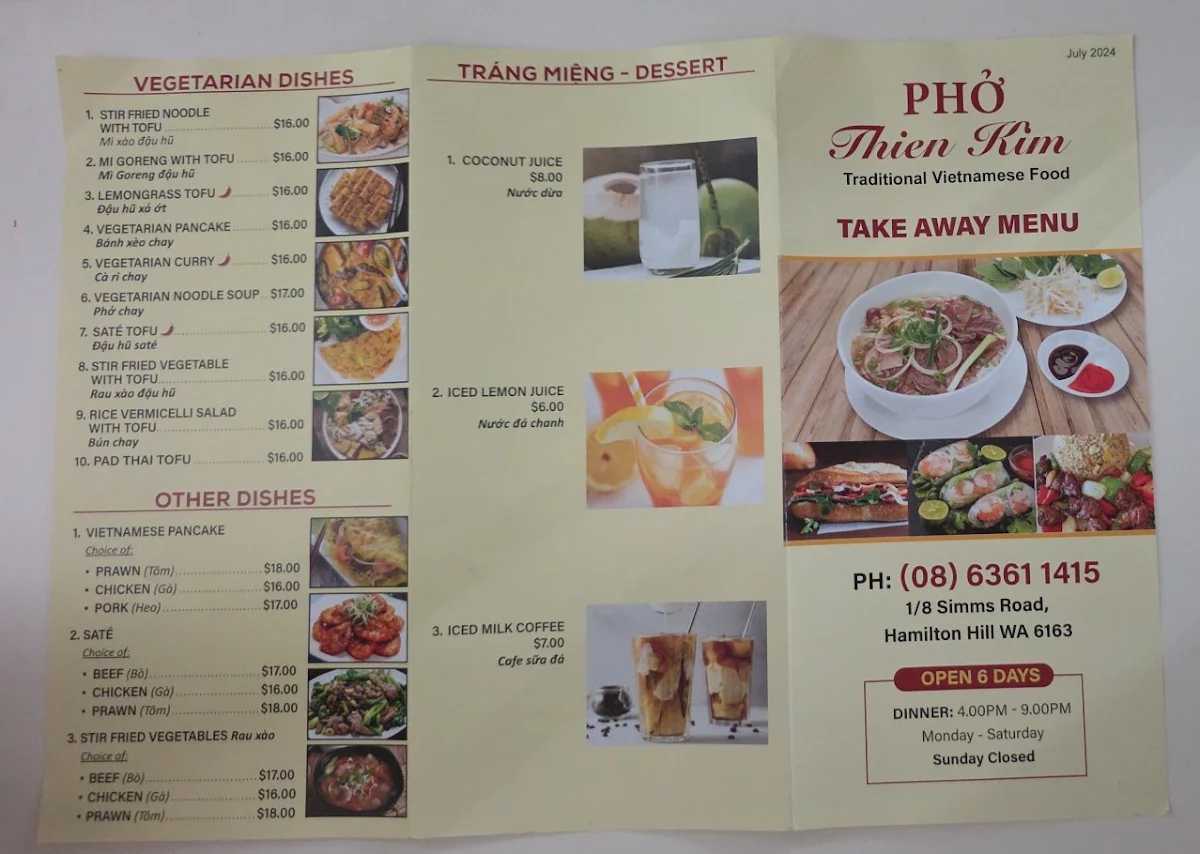 Menu, Thien Kim Vietnamese