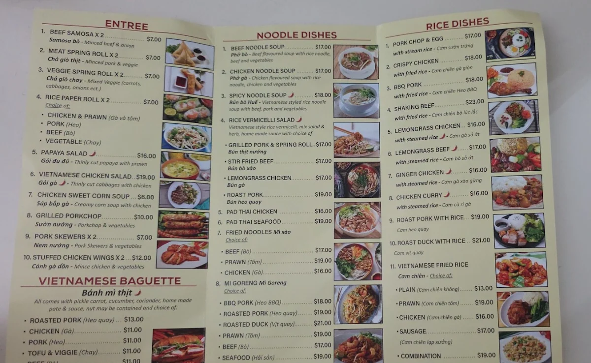 Menu, Thien Kim Vietnamese