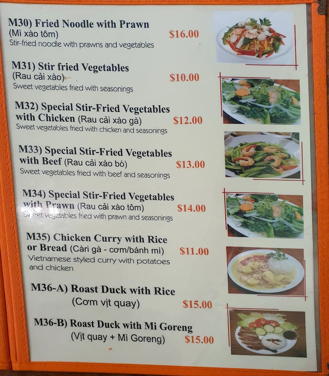Menu, Thien Kim Vietnamese