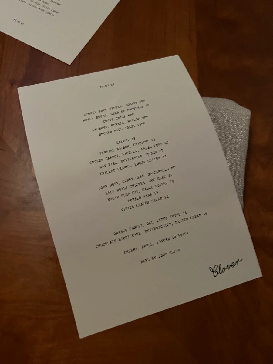 Menu, Clover