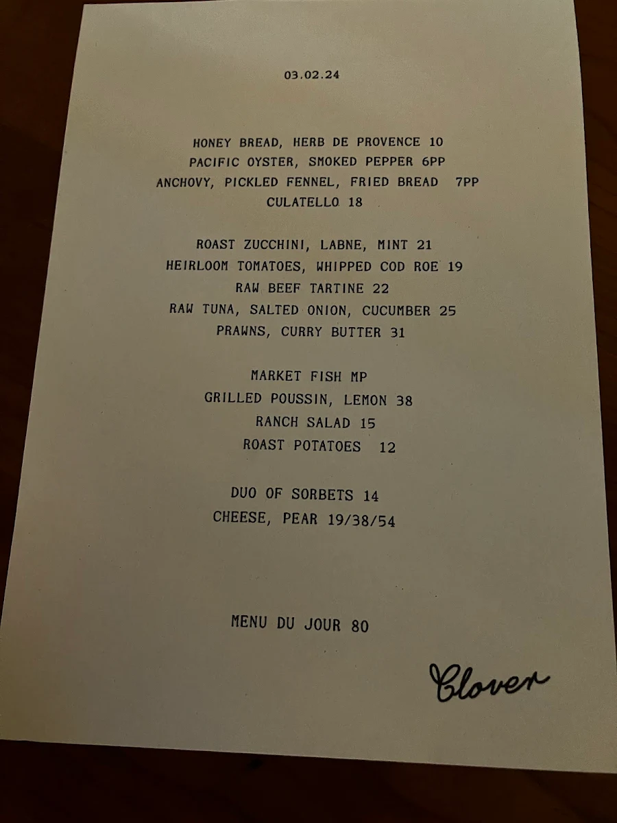 Menu, Clover