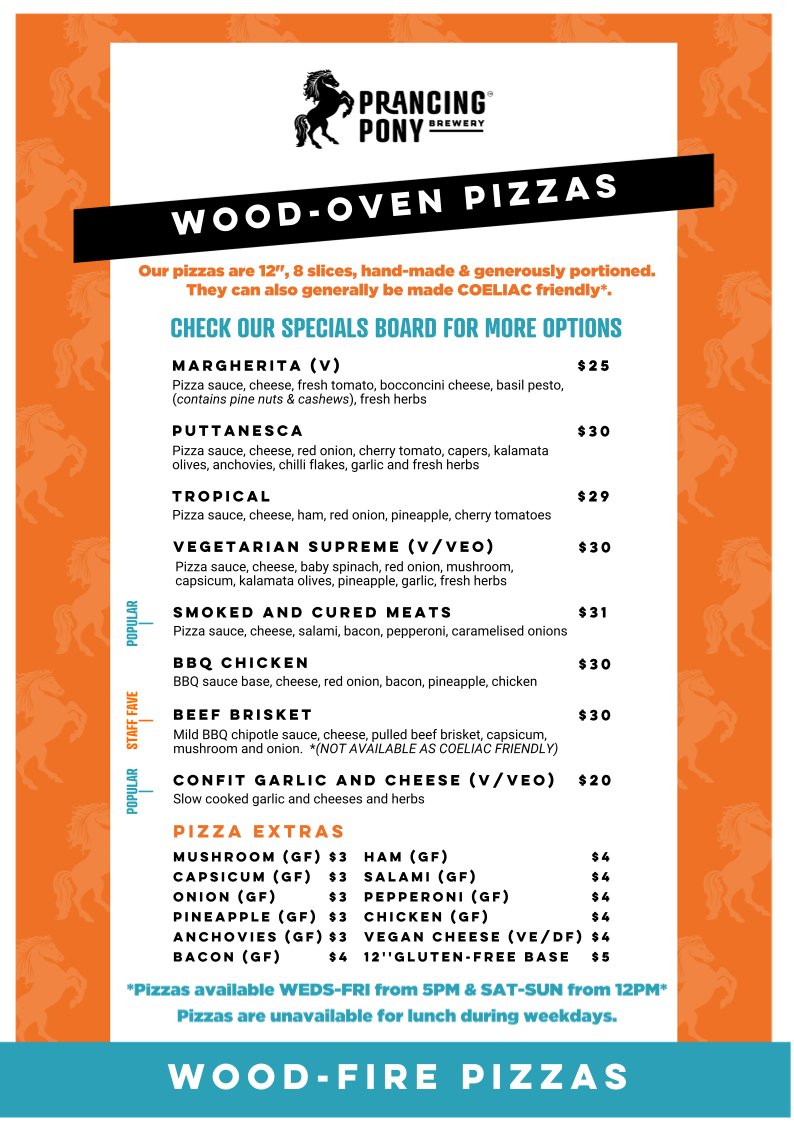 Menu, Prancing Pony Brewery