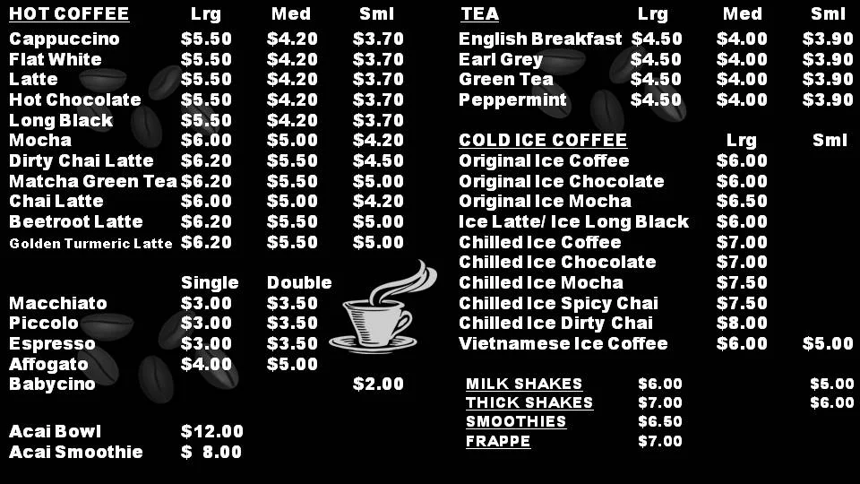 Menu, Coffee Embassy