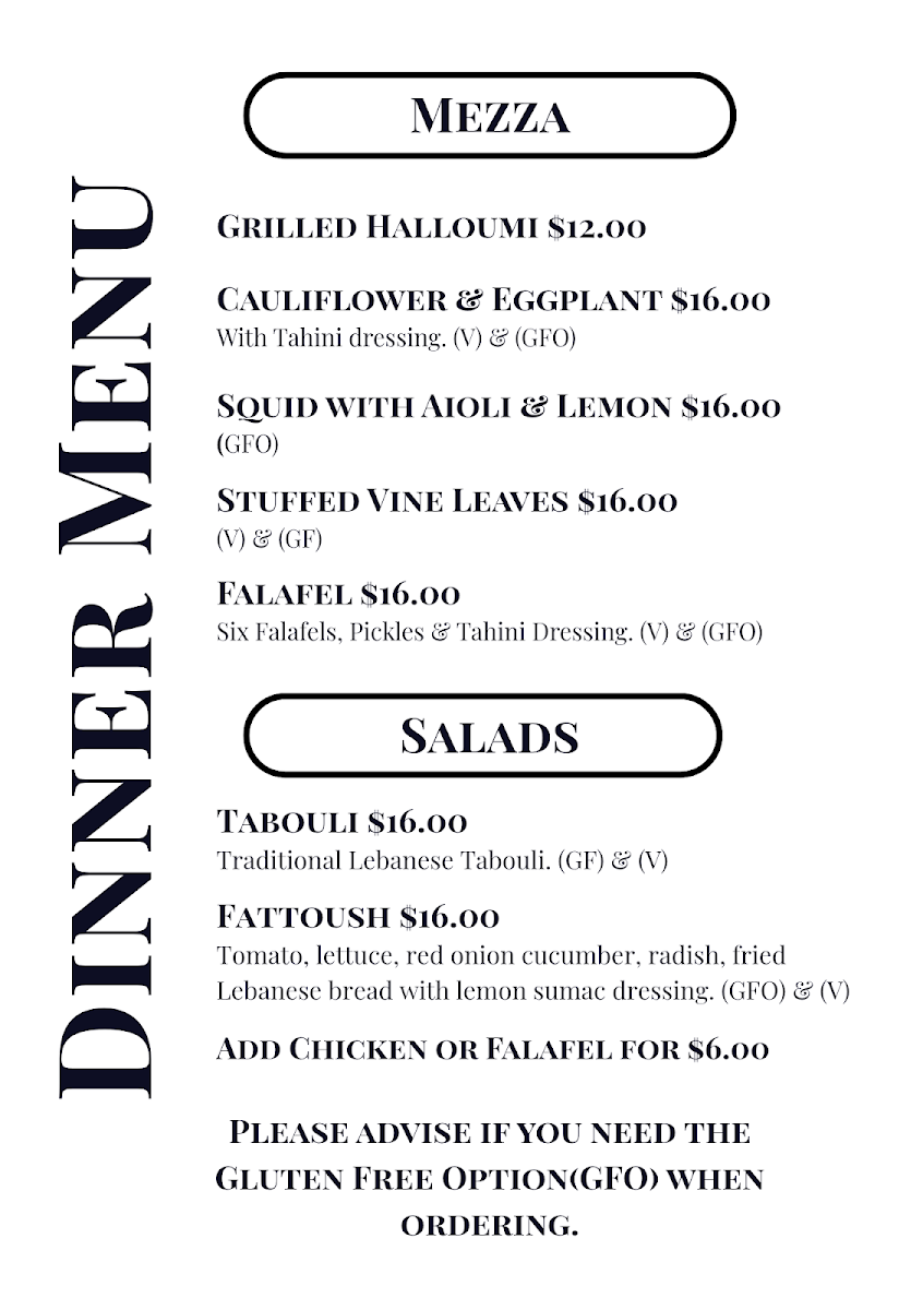 Menu, Port Beirut