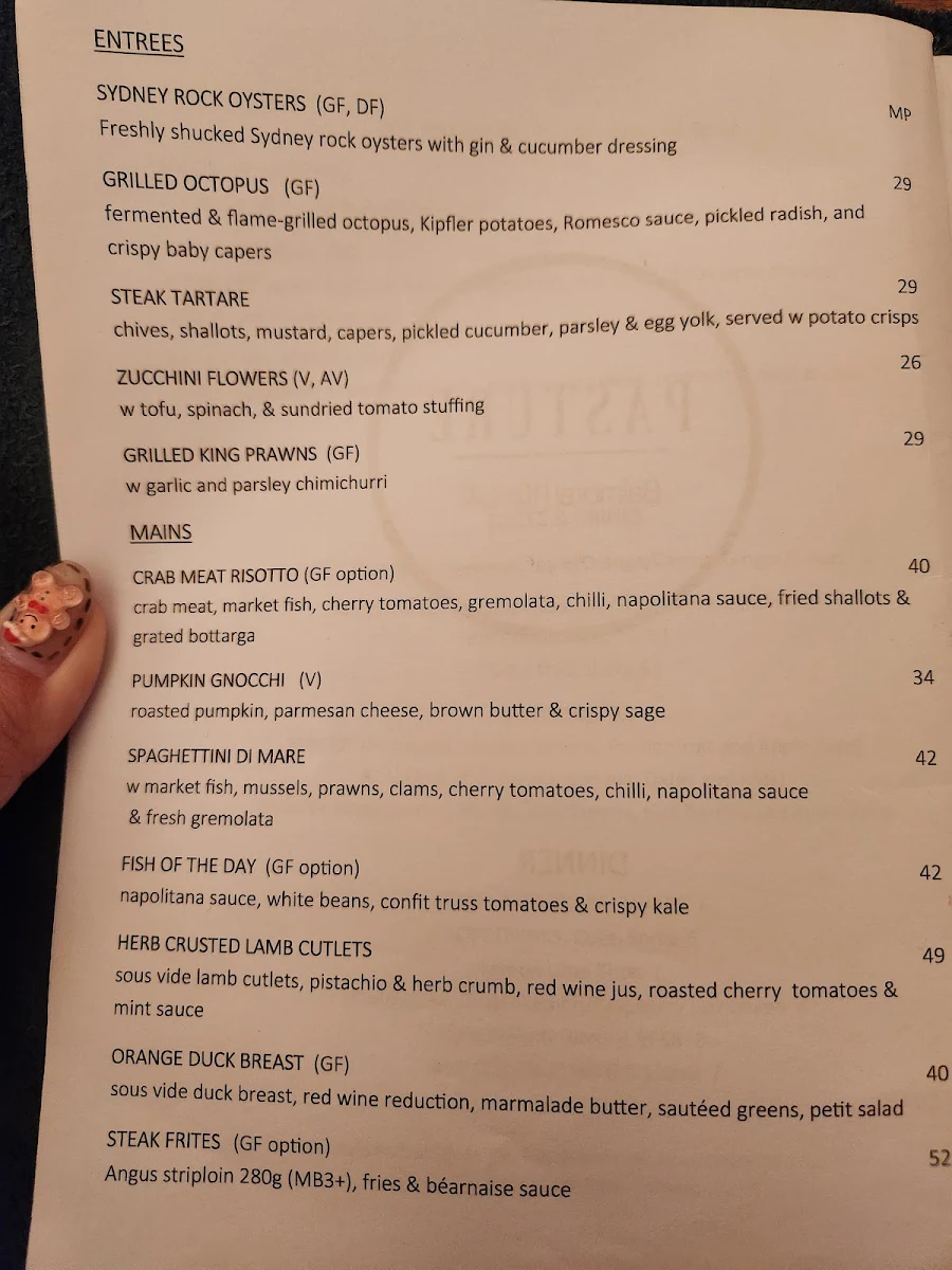 Menu, Pasture of Kirribilli
