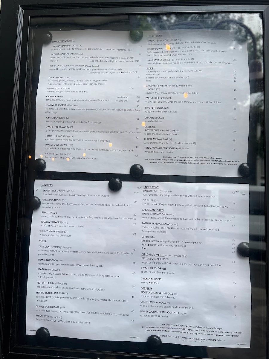 Menu, Pasture of Kirribilli