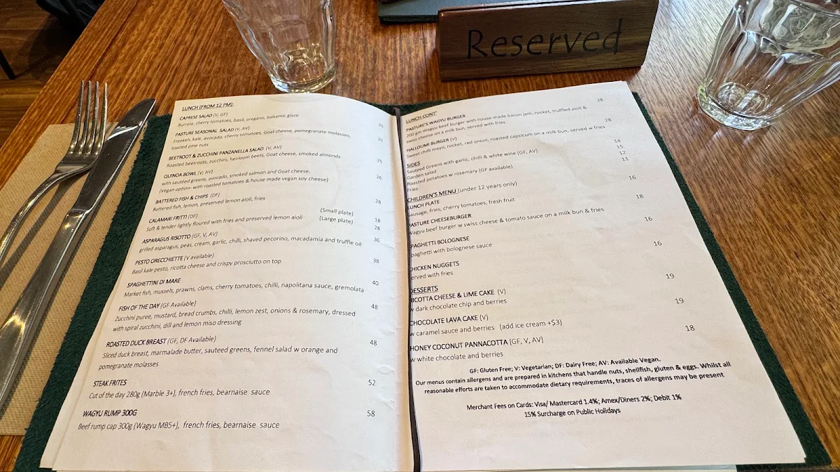 Menu, Pasture of Kirribilli