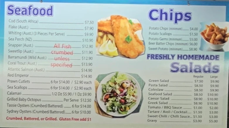 Menu, Middle Park Fish Depot