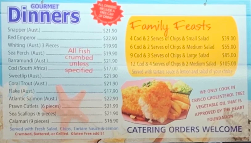 Menu, Middle Park Fish Depot