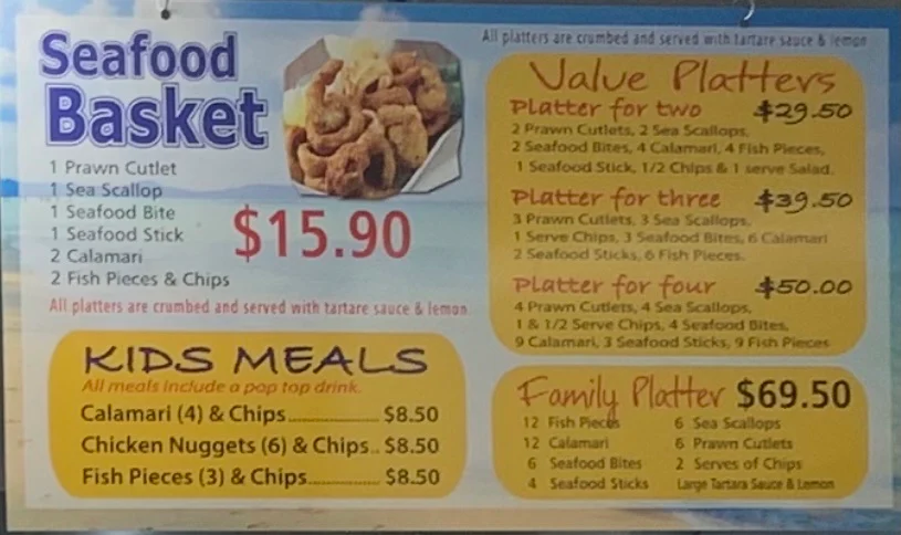 Menu, Middle Park Fish Depot