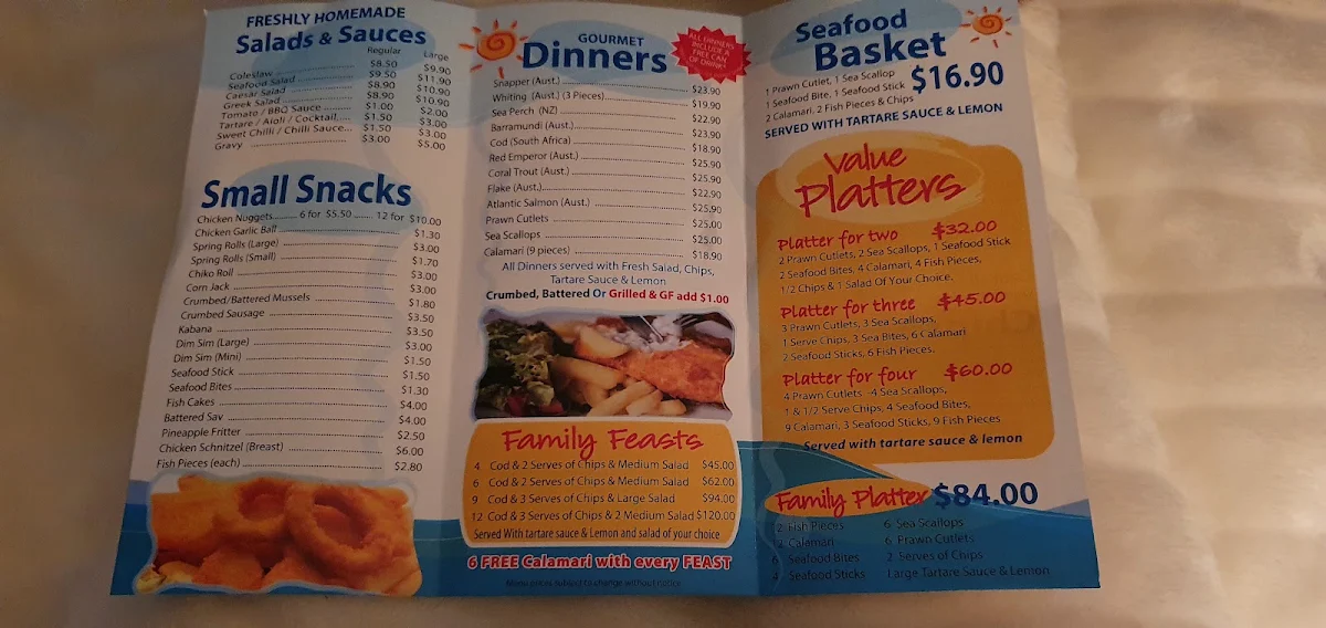 Menu, Middle Park Fish Depot