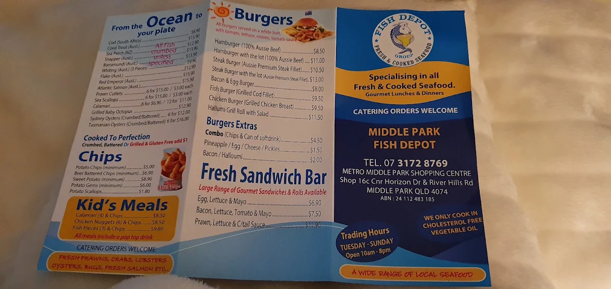 Menu, Middle Park Fish Depot
