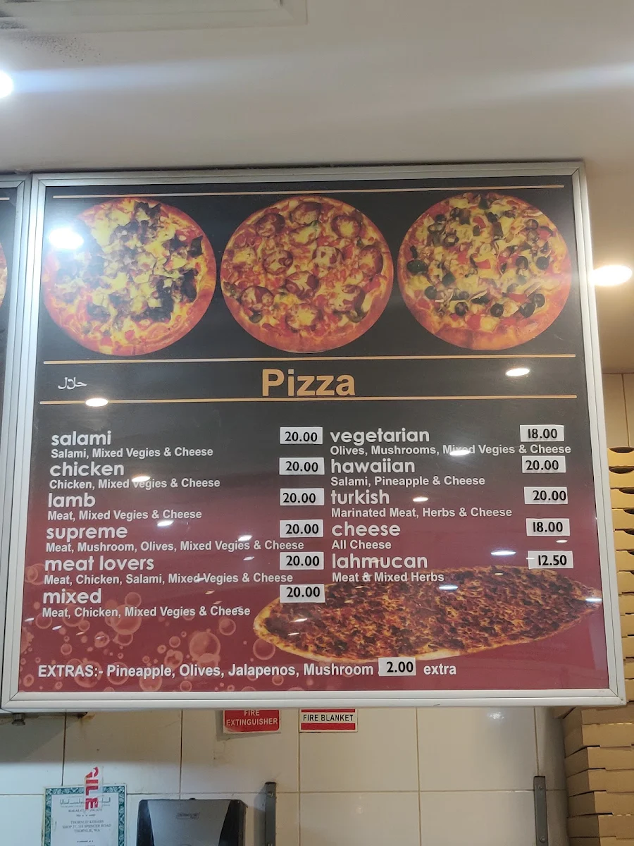 Menu, Thornlie Kebabs