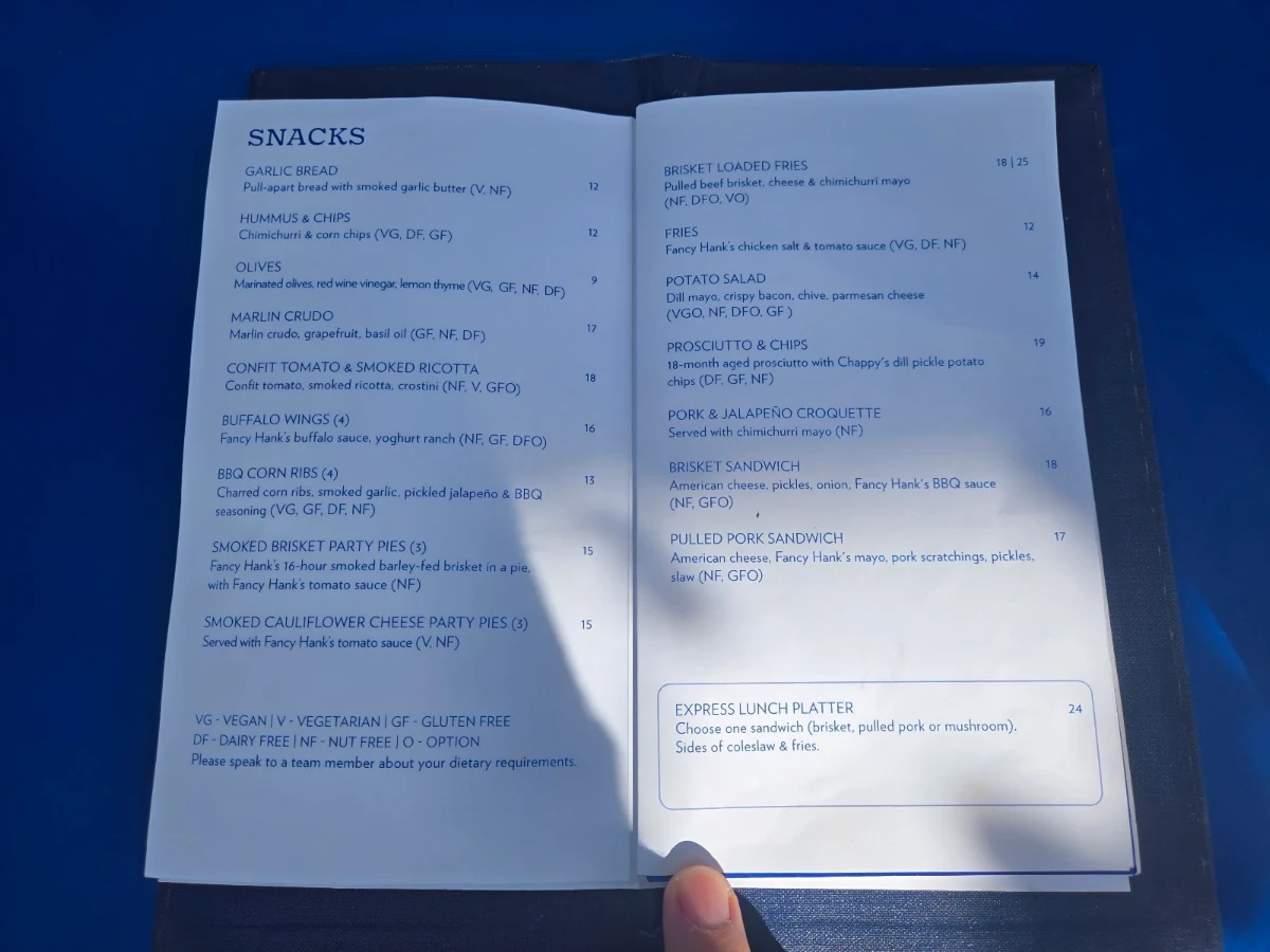 Menu, Good Heavens Rooftop Bar