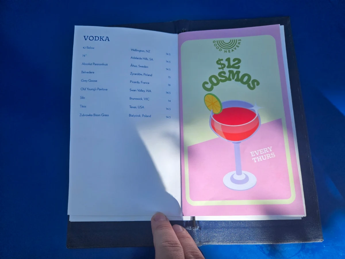 Menu, Good Heavens Rooftop Bar