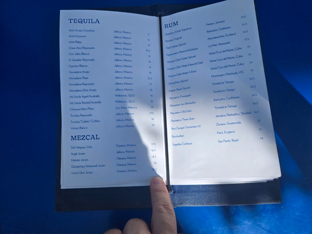 Menu, Good Heavens Rooftop Bar