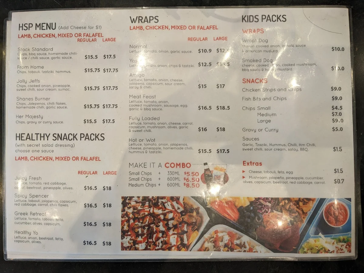 Menu, Wot A Kebab Diamond Creek (Kebab & HSP)