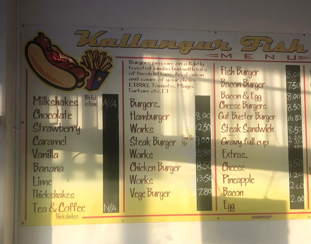 Menu, Kallangur Fish and Chips