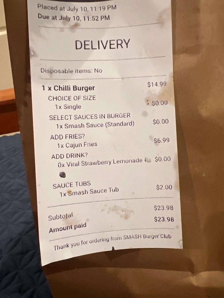 Menu, SMASH Burger Club x SLAPPIN’ Hot Chicken