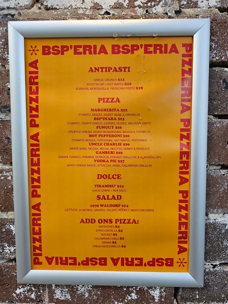 Menu, BSP’ERIA Penshurst