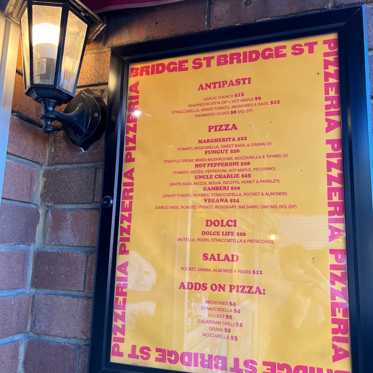 Menu, BSP’ERIA Penshurst
