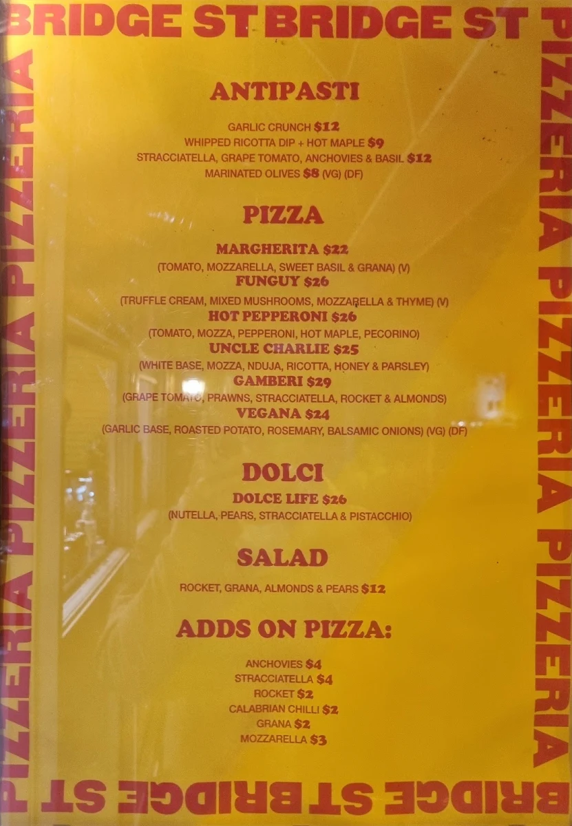 Menu, BSP’ERIA Penshurst