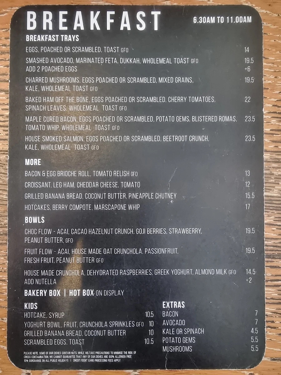 Menu, Canteen Trigg