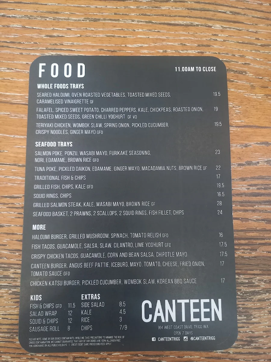 Menu, Canteen Trigg