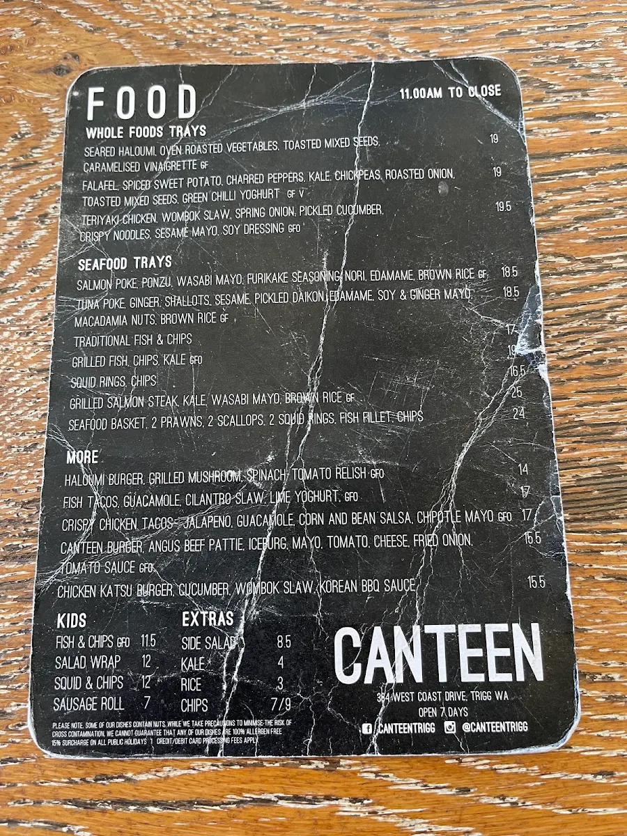Menu, Canteen Trigg