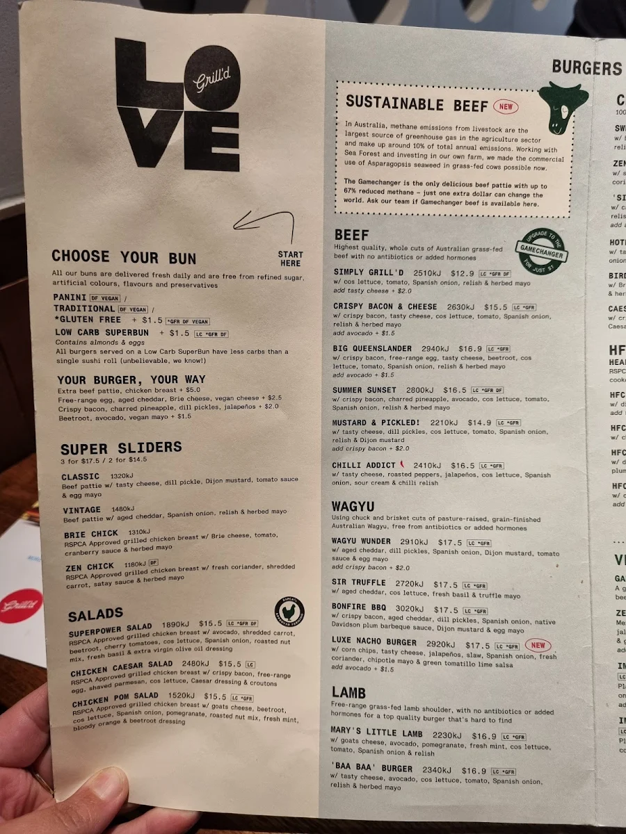 Menu, Grill'd Burgers - Upper Coomera