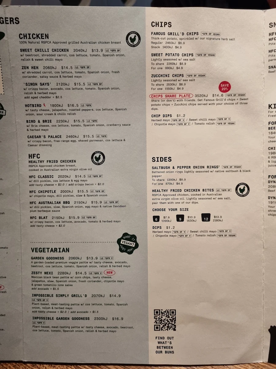 Menu, Grill'd Burgers - Upper Coomera