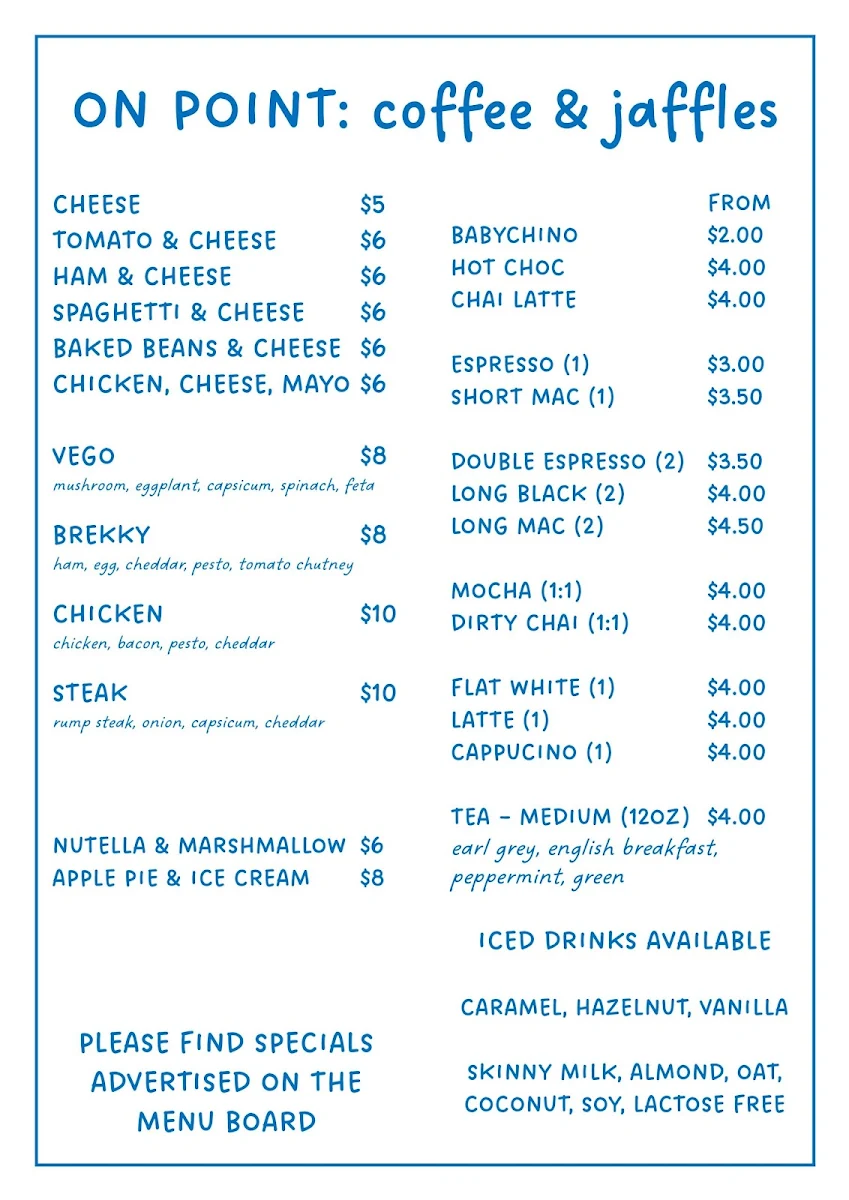 Menu, On Point Coffee