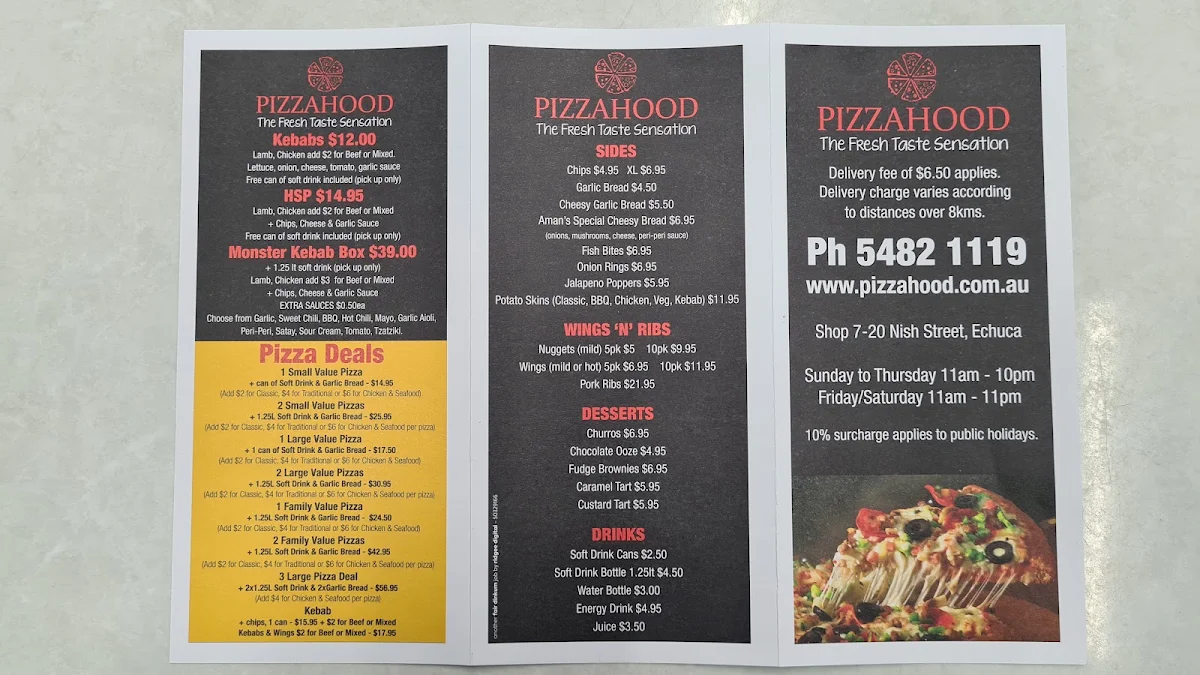 Menu, Pizzahood