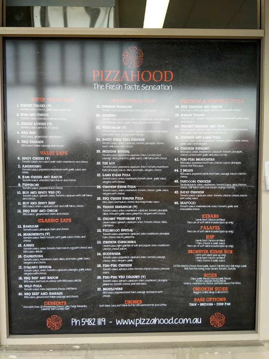 Menu, Pizzahood