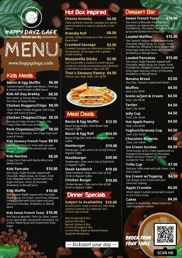 Menu, Cool Beanz Cafe and Dessert Bar