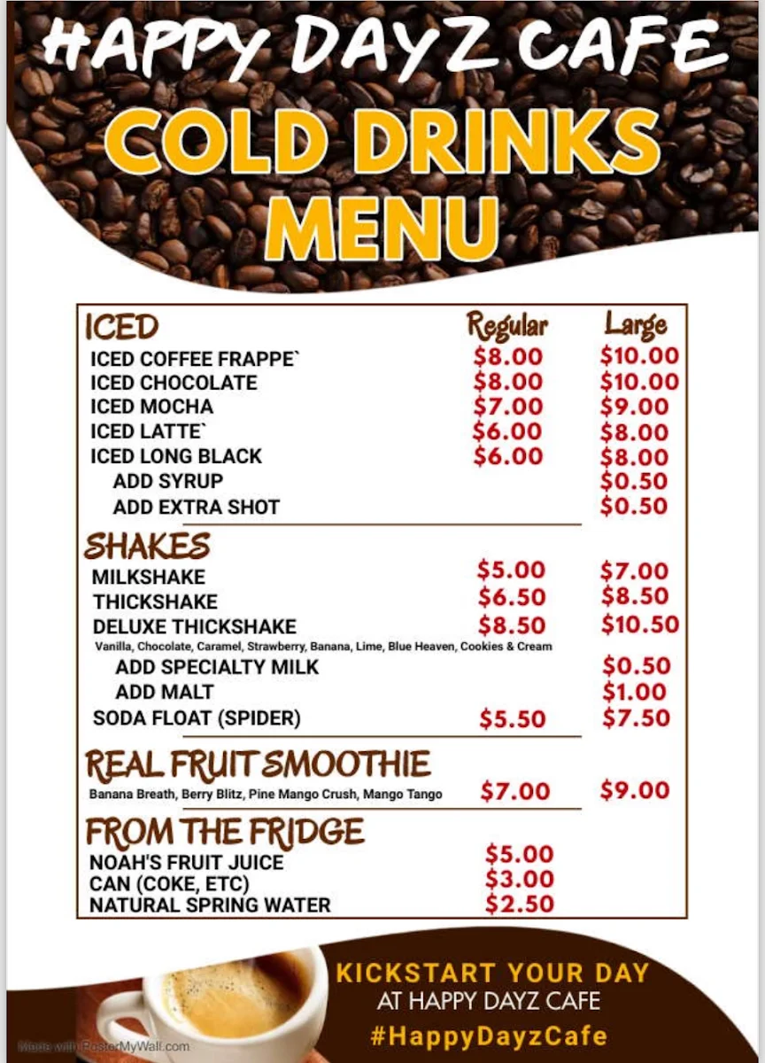 Menu, Cool Beanz Cafe and Dessert Bar