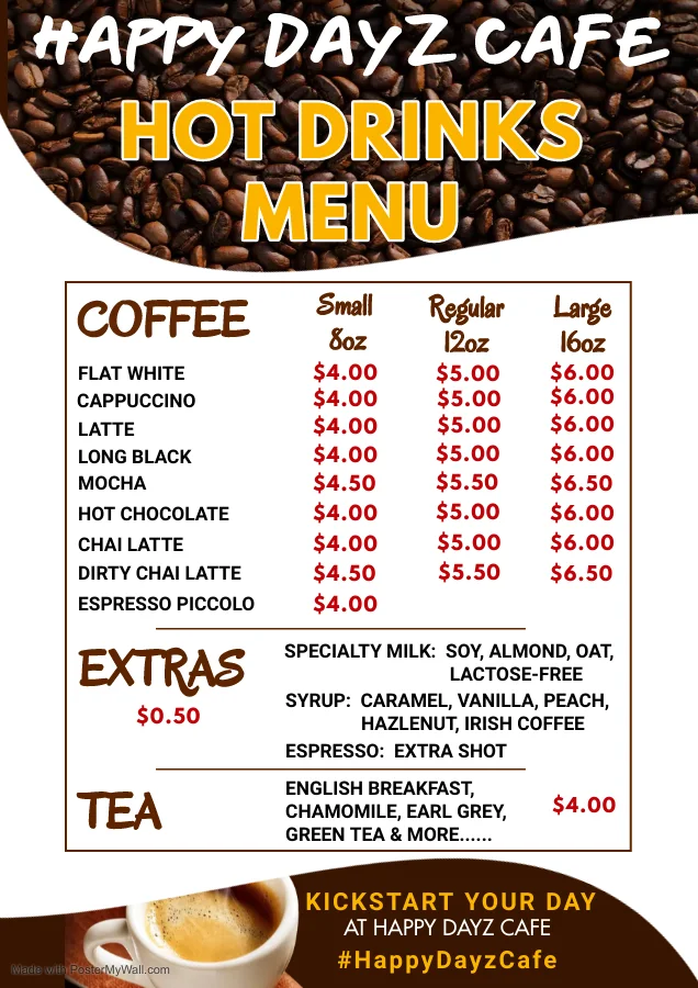 Menu, Cool Beanz Cafe and Dessert Bar