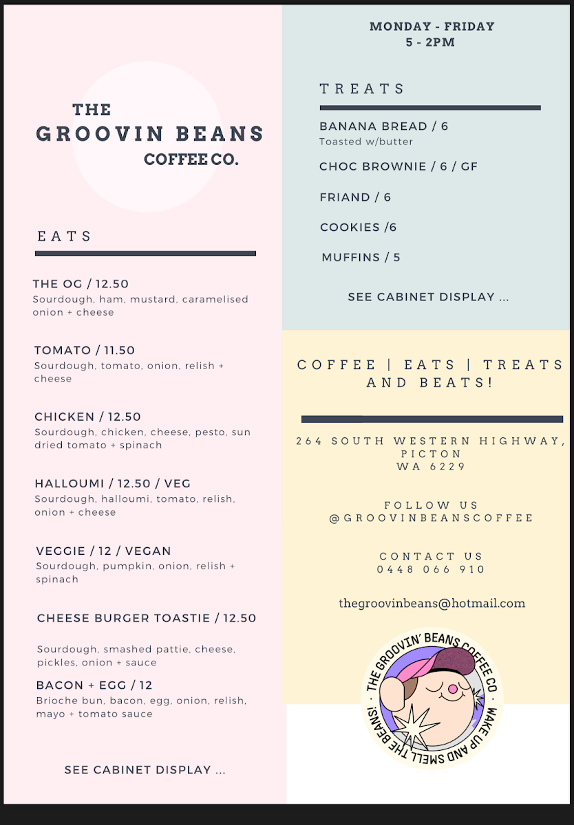 Menu, The Groovin Beans Coffee Co.
