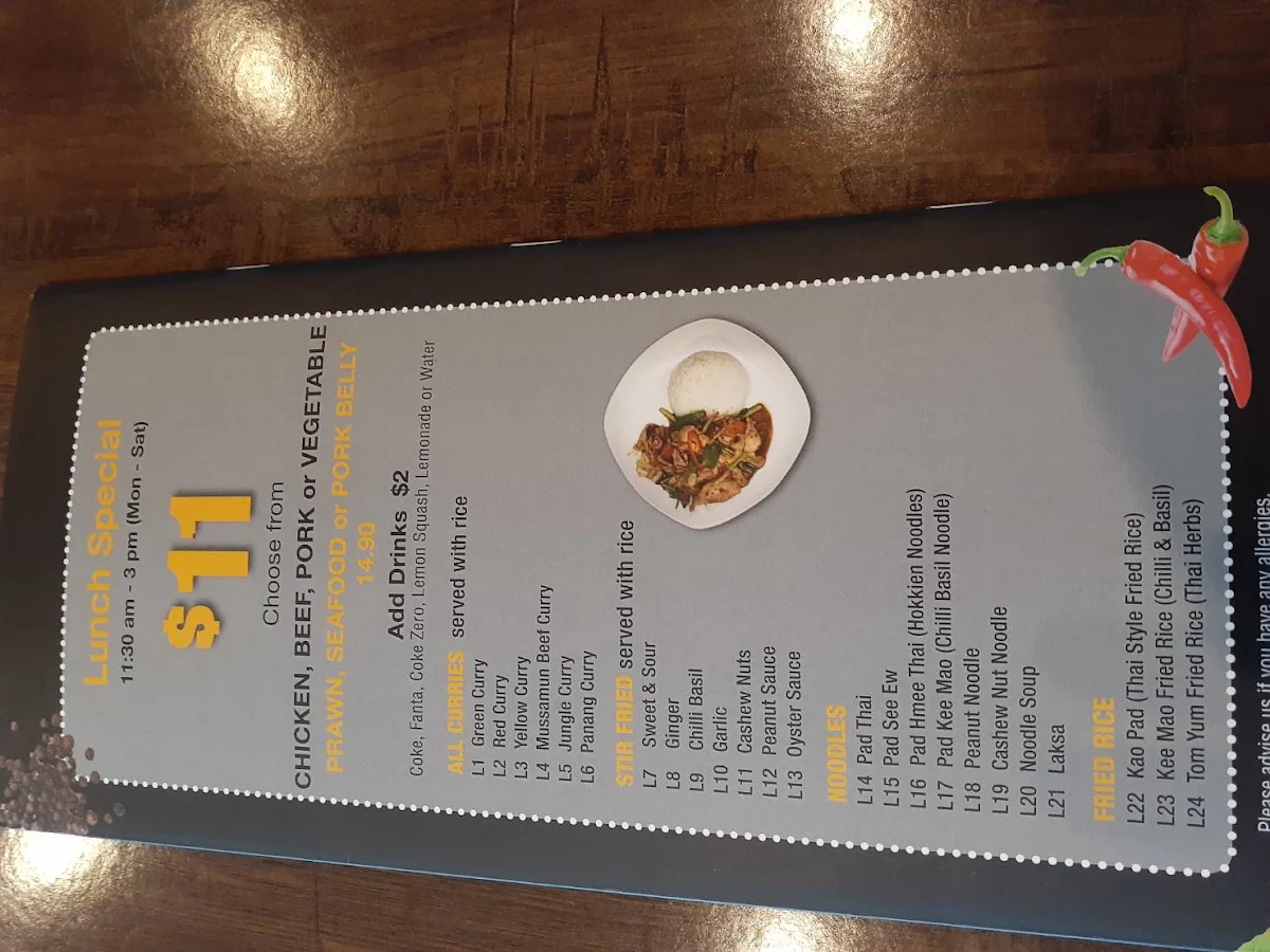 Menu, Kasalong Thai Restaurant Richmond