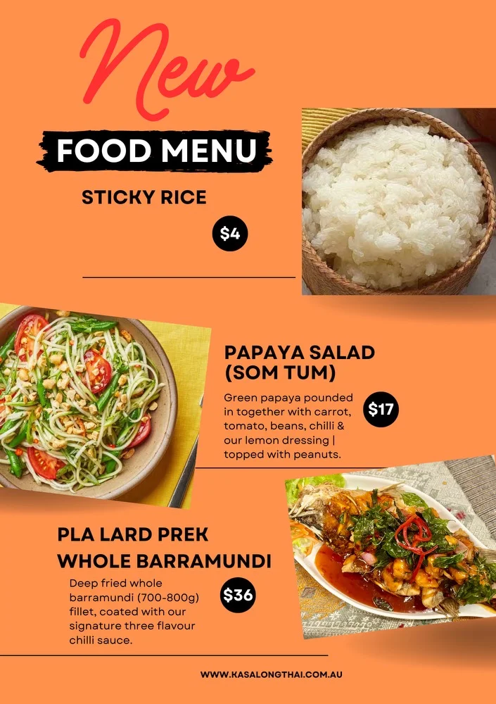 Menu, Kasalong Thai Restaurant Richmond