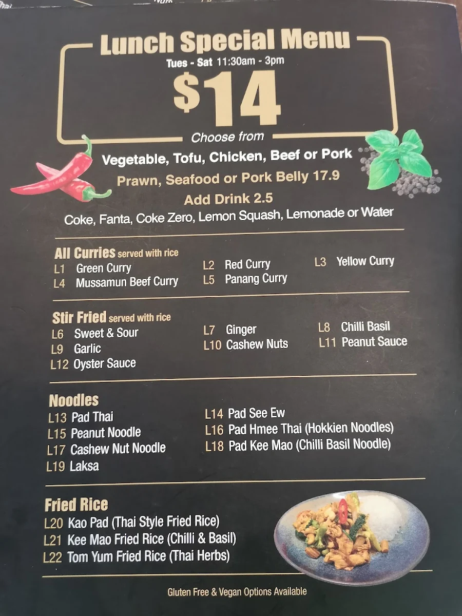 Menu, Kasalong Thai Restaurant Richmond