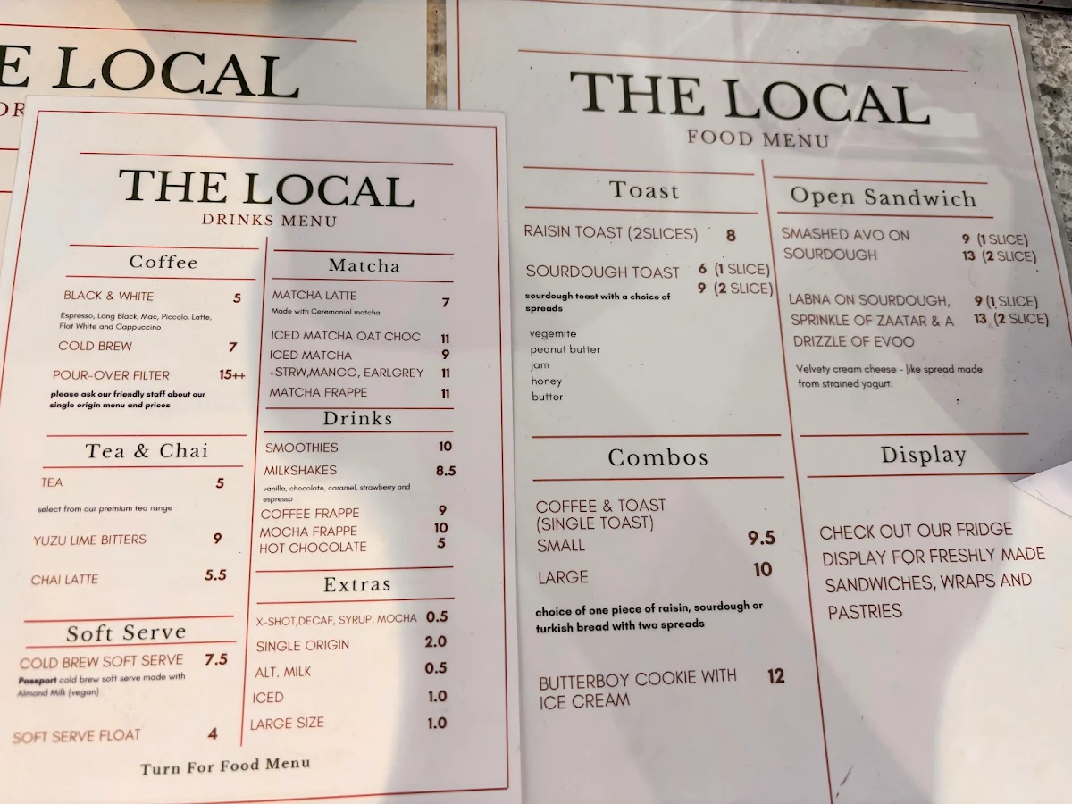 Menu, The Local Enfield