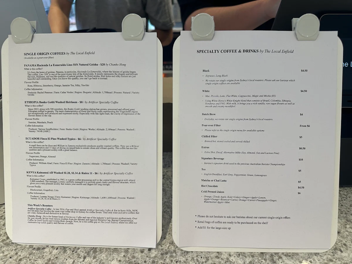 Menu, The Local Enfield